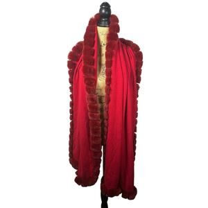 La Fiorentina Red Faux Fur Trim Wrap Scarf Women's OS